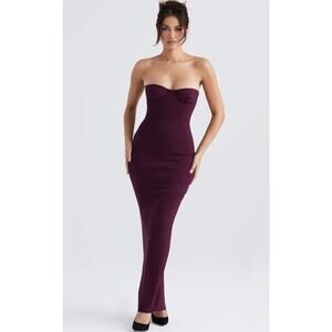 House of CB Lucia Strapless Tube Top Bodycon Dress Gown Plum Grape Purple Medium